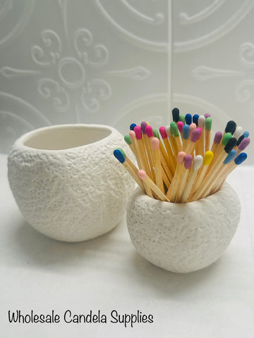 Set of 2 White Moon Jars with coloured match