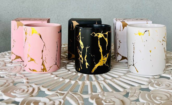 Ready Made Boxed Ceramic Gold Pattern Candle