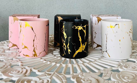 Boxed Ceramic gold pattern candle jars