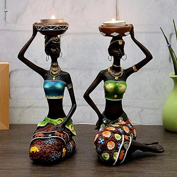 African Ladies Tea Light Candle Holder (Set of 2)