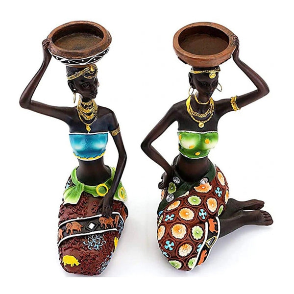 African Ladies Tea Light Candle Holder (Set of 2)