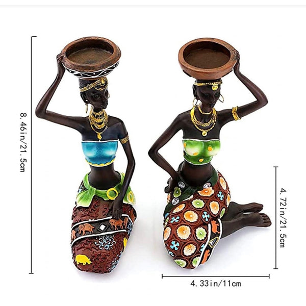 African Ladies Tea Light Candle Holder (Set of 2)