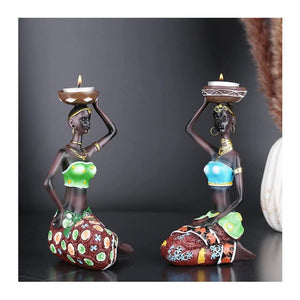 African Ladies Tea Light Candle Holder (Set of 2)