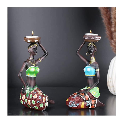 African Ladies Tea Light Candle Holder (Set of 2)